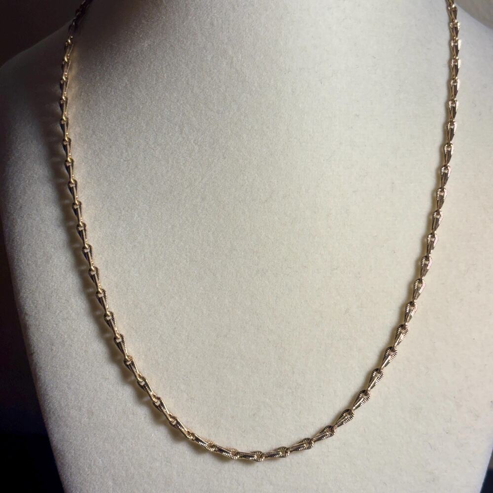 Gold Tone Textured Link Necklace – Delicate Minimalist Chain, Adjustable Length